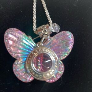 Coach NEW Pink Iridescent Butterfly & Silver Pendant Necklace